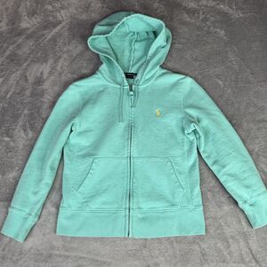 Ralph Lauren Sport Jacket Girls S Green French Terry Zip Hooded Pony Logo Junior